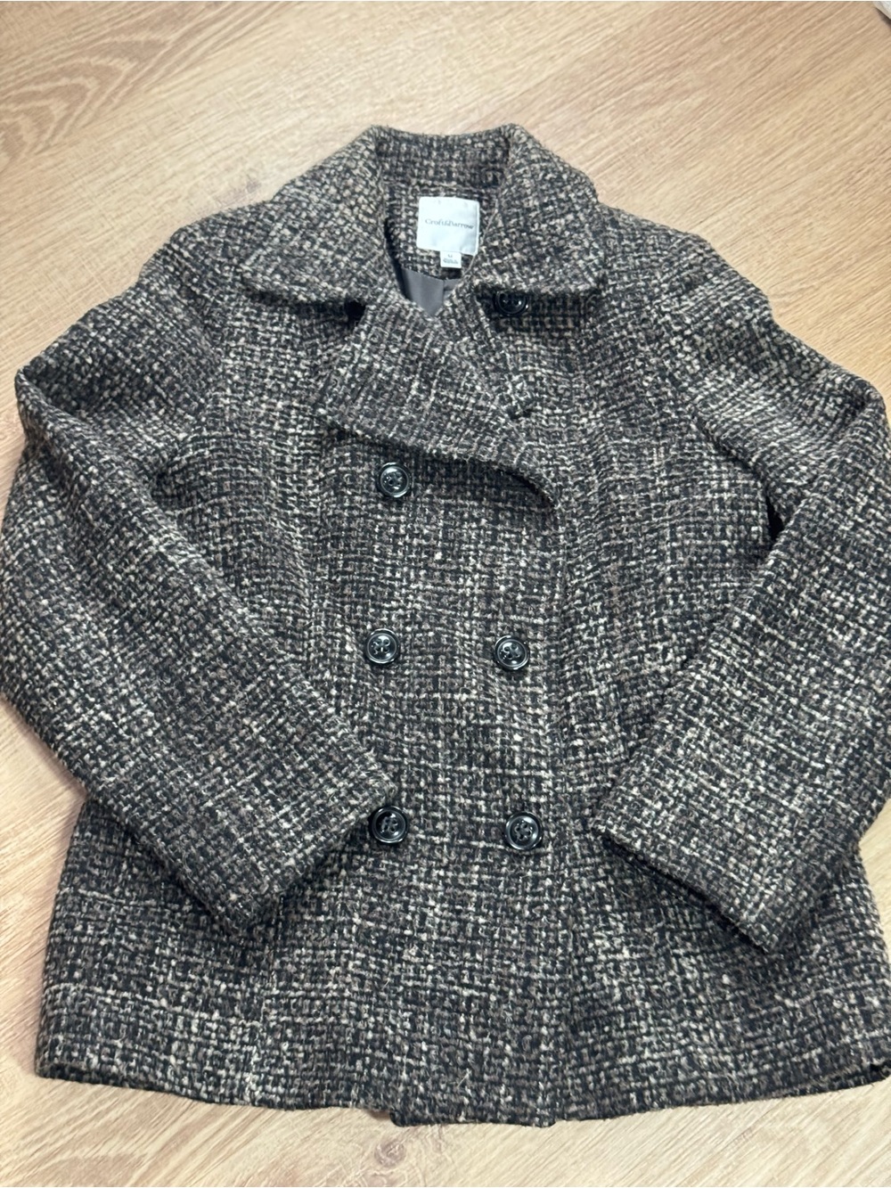 Croft & Barrow Wool Blend Charcoal Tweed Double Breasted Peacoat M